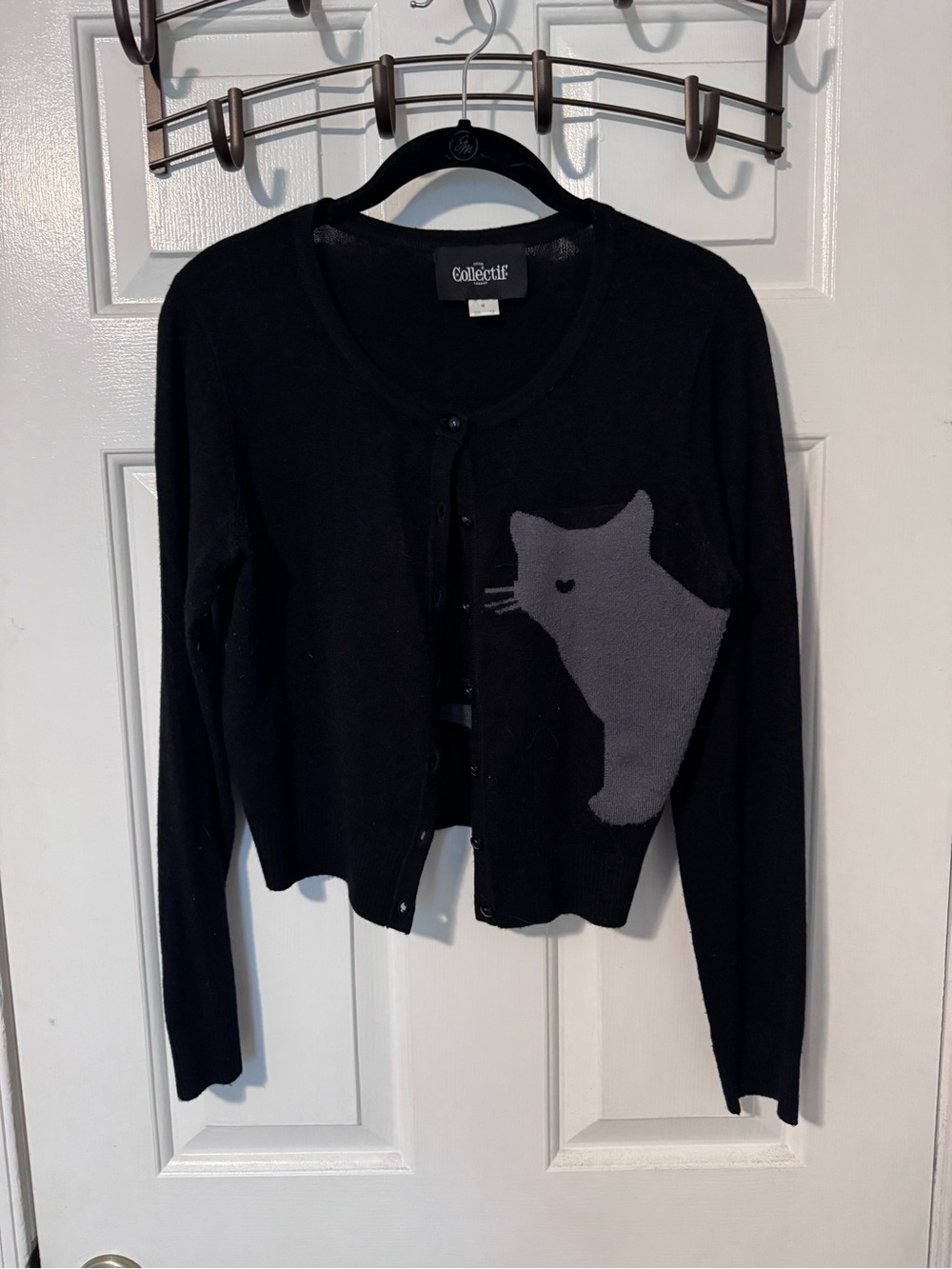Collectif Black and Gray Cat Cardigan Sweater